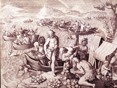 Austernfischerei. 17. Jahrhundert. Gravur von Giovanni Stradano (Jan Van Der Straet) (Johannes Stradanus) (1523-1605) von Jan van der Straet