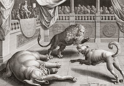 Alexander der Große beobachtet Tierkämpfe, 16. Jahrhundert von Jan van der 1523 1605 after Straet
