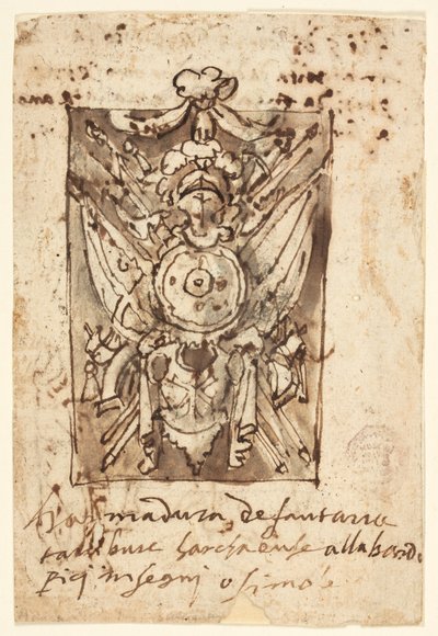 Seite eines Skizzenbuchs: Militärtrophäe von Jan van der Straet, called Stradanus