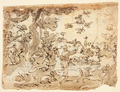 Recto: Vogeljagd mit Falken; Verso: Lunette verziert mit Tieren, Steinbock und Laub von Jan van der Straet, called Stradanus