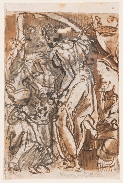 Recto: Judith mit dem Kopf von Holofernes; Verso: Vorentwurf für Titelblatt der Sieben-Planeten-Druckserie von Jan van der Straet, called Stradanus