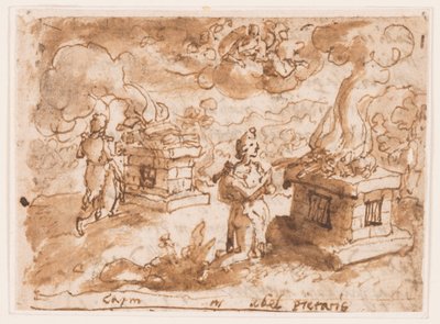 Opfer von Kain und Abel, Vorentwurf für "Spiritus Pietatis" (Der Geist der Frömmigkeit, Platte 6 in der Druckserie "Die sieben Gaben des Heiligen Geistes") von Jan van der Straet, called Stradanus