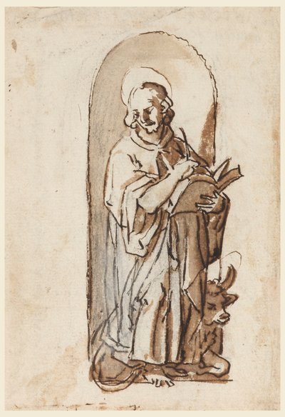 Sankt Lukas in einer Nische von Jan van der Straet, called Stradanus