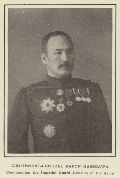 Generalleutnant Baron Hasegawa, Kommandant der kaiserlichen Garde-Division der Armee von Japanese Photographer
