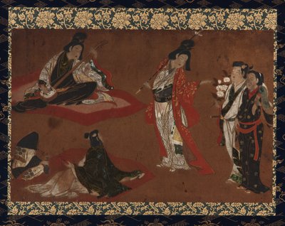 Ein Picknick, Hängerolle (auf Platte montiert), frühes 17. Jahrhundert von Japanese School