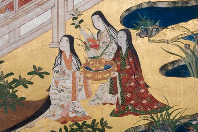Detail von Frühling im Palast, sechsteilige Leinwand aus Die Geschichte von Genji (Detail) von Japanese School