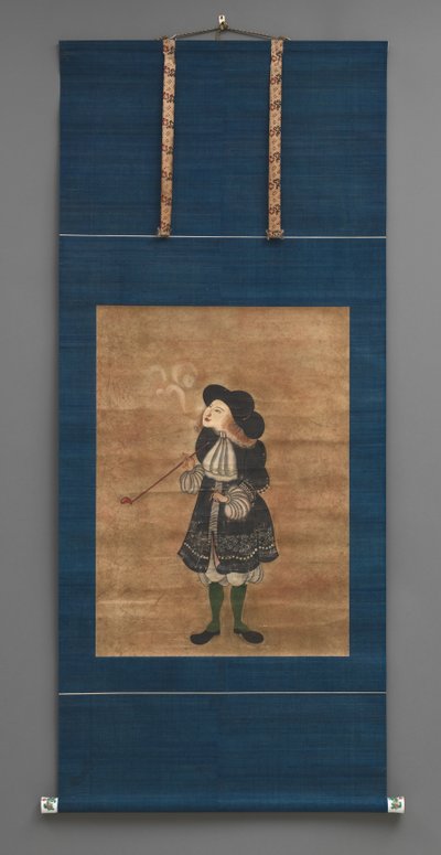 Niederländischer Kaufmann, frühes 18. Jahrhundert (Aquarell mit Keramikknöpfen) von Japanese School
