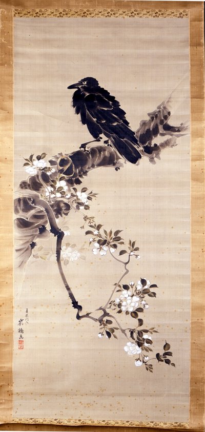 Kakemono (Papier- oder Seidenrolle, in der Höhe verlängert) darstellend einen Raben (kabasu), Bote der Götter. 18. Jahrhundert. Genua, Museo Chiossone von Japanese School