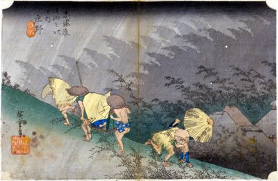Landschaft im Regen. Japanischer Druck. 19. Jahrhundert. von Japanese School