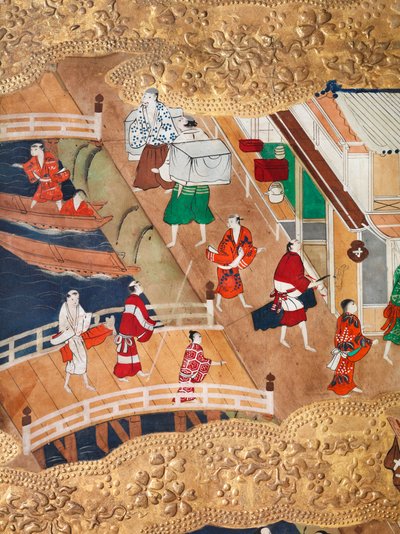 Osakazu Byobu - Japanischer achtteiliger Wandschirm von Japanese School