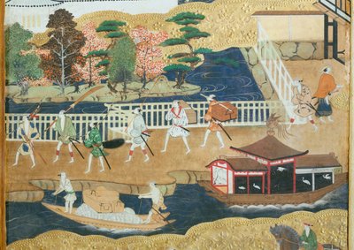 Osakazu Byobu - Japanischer achtteiliger Paravent von Japanese School