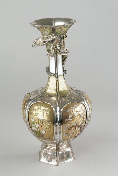Silber-, vergoldete und emaillierte Shibayama-Vase, spätes 19. Jahrhundert von Japanese School