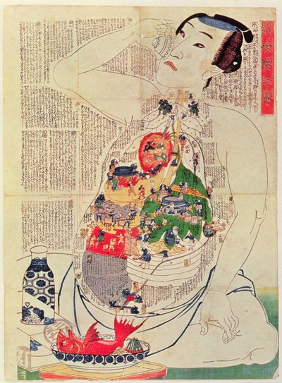 Der Spiegel von Nahrung und Trank zur Lebensnahrung (Holzschnitt) von Japanese School