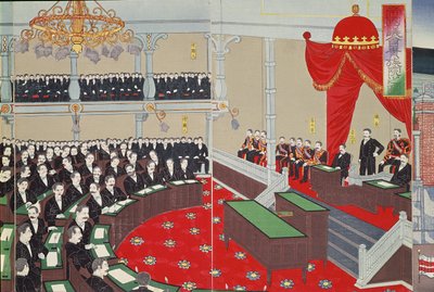 Das Parlament in Tokio, spätes neunzehntes Jahrhundert (Farbholzschnitt) von Japanese School