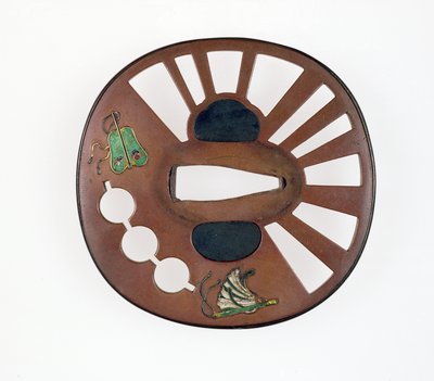 Tsuba mit Fächern dekoriert (Kupfer mit Emaille) von Japanese School