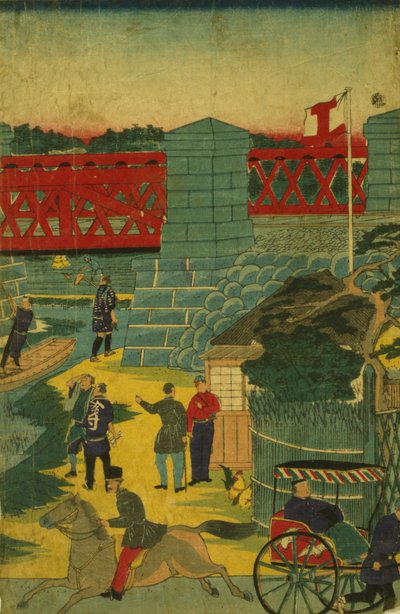 Dorfszene in Japan, die Menschen bei verschiedenen Aktivitäten zeigt, ca. 1870 von Japanese School
