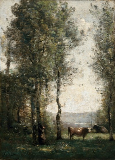 Waldlandschaft mit Kühen auf einer Lichtung von Jean-Baptiste-Camille Corot