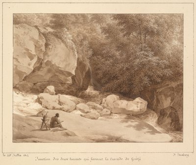 Vereinigung der beiden Bäche, die den Wasserfall von Grésy bilden von Jean-Baptiste Isabey