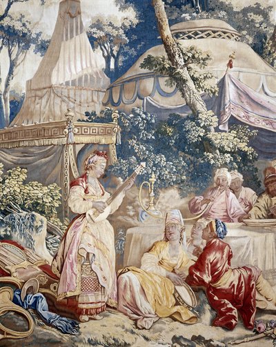Das Freiluftbankett, russische Spiele, Detail des Zeltes und der Figuren von Jean-Baptiste Le Prince