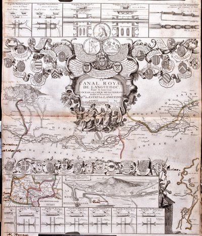 Projekt für den Bau eines Kommunikationskanals zwischen dem Atlantischen Ozean und dem Mittelmeer, einschließlich Teil etwa zwischen Pexiora und Ouveillan; in der Region Languedoc-Roussillon, Frankreich von Jean Baptiste Nolin