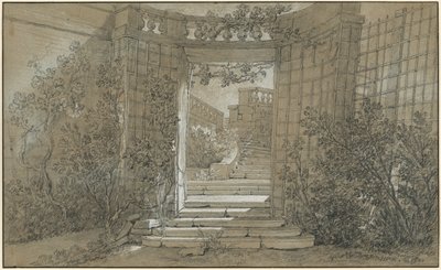 Landschaft mit einer Treppe und einer Balustrade von Jean-Baptiste Oudry