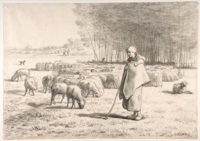 Eine Schäferin mit ihrer Herde von Jean-Francois Millet