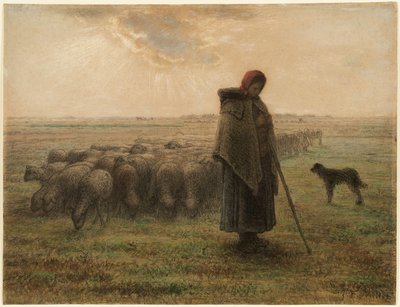 Schäferin und ihre Herde von Jean-Francois Millet