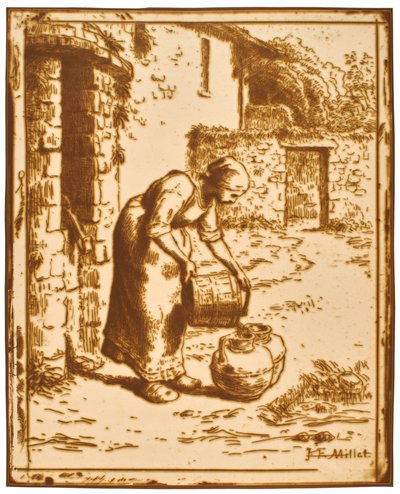 Frau beim Ausleeren eines Eimers von Jean-Francois Millet