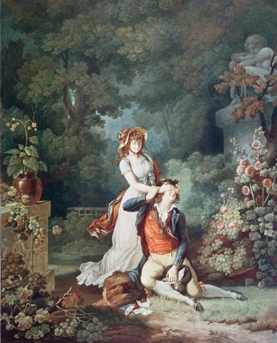 Der überraschte Liebhaber, graviert von Charles Melchior Descourtis von Jean Frederic (after) Schall