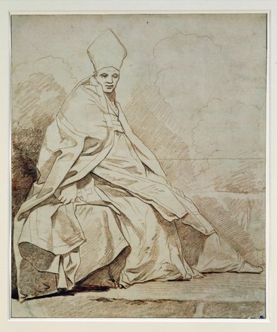 Studie einer drapierten Figur in einem kirchlichen Gewand von Jean-Honore Fragonard