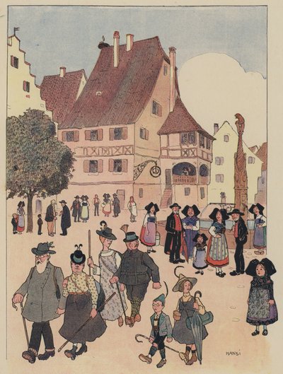 Deutsche Touristen in einem elsässischen Dorf von Jean Jacques Waltz