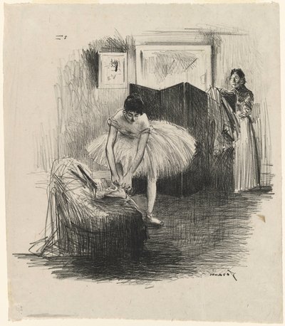 Tänzerin, die ihren Tanzschuh bindet von Jean-Louis Forain