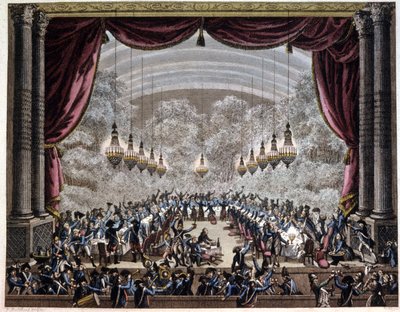 Französische Revolution: Bankett der Wachen in Paris, ca. 1750-1800 (Gravur) von Jean (after) Duplessis Bertaux