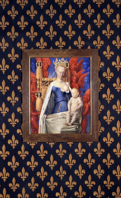 Die stillende Jungfrau in einem Hermelinmantel dargestellt als Agnes Sorel - (nach der Jungfrau von Antwerpen, von Jean Fouquet, ca. 1452-1455) von Jean (after) Fouquet