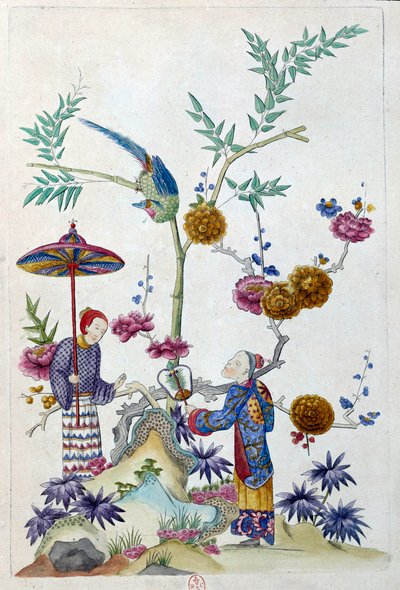 Zeichnung von einer chinesischen Vase: Paar im Garten von Jean Antoine Fraisse