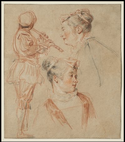 Studien eines Flötisten und zwei Frauen, ca. 1717 von Jean Antoine Watteau
