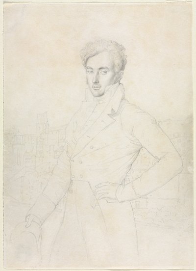 Porträt eines jungen Mannes, der auf dem Quirinal steht, mit der Turris Comitum im Hintergrund, 1800er Jahre von Jean Auguste Dominique Ingres
