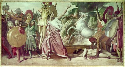 Romulus, Sieger über Acron, trägt die Beute zum Tempel des Jupiter (1812) von Jean Auguste Dominique Ingres