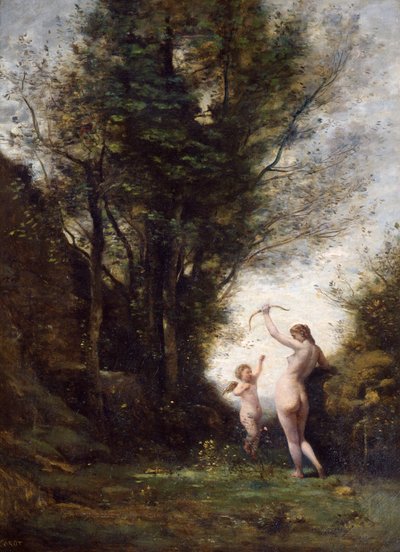 Eine Nymphe spielt mit Amor, 1857 von Jean Baptiste Camille Corot