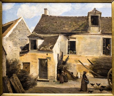 Hof eines Hauses in der Nähe von Paris von Jean Baptiste Camille Corot