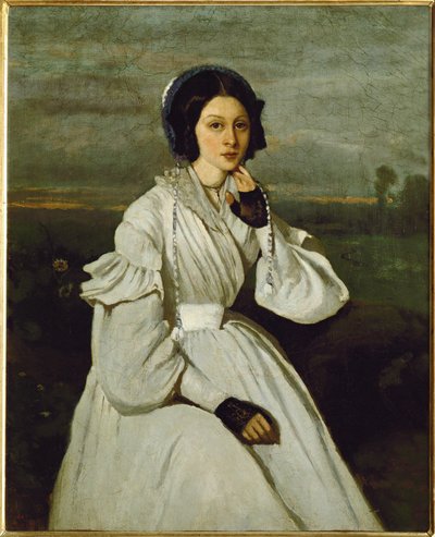 Mädchen im weißen Kleid in einer Landschaft von Jean-Baptiste-Camille Corot