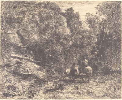 Reiter und Vagabund im Wald (Le Cavalier en forêt et le piéton) von Jean Baptiste Camille Corot