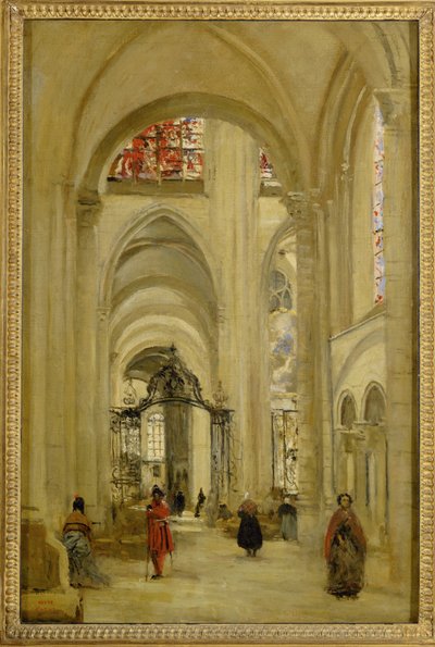 Die Kathedrale von Sens, Innenansicht von Jean-Baptiste-Camille Corot