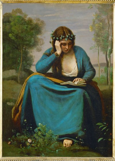Liseuse couronnée des Fleurs oder La Muse de Virgil von Jean-Baptiste-Camille Corot