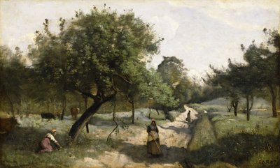 Pfad mit Apfelbäumen, 1850-60 von Jean Baptiste Camille Corot