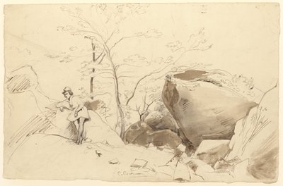 Feder und braune Tinte, Pinsel und braune Waschung über Bleistift auf Papier von Jean-Baptiste-Camille Corot