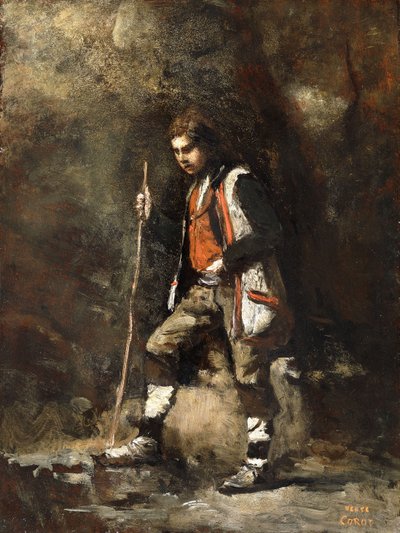Junger italienischer Junge in den Bergen, ca. 1845-55 von Jean Baptiste Camille Corot