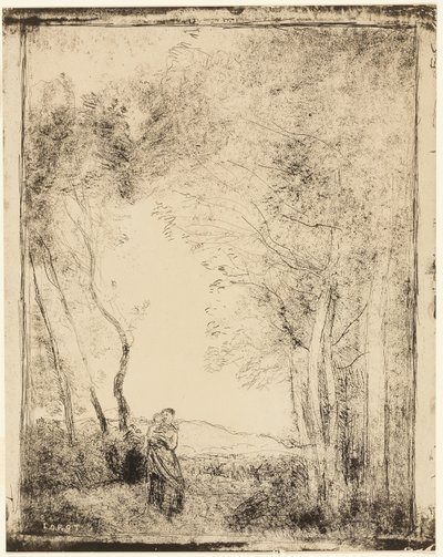 Junge Mutter am Waldrand von Jean Baptiste Camille Corot