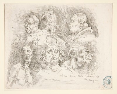 Skizzen grotesker Köpfe von Jean Baptiste Carpeaux