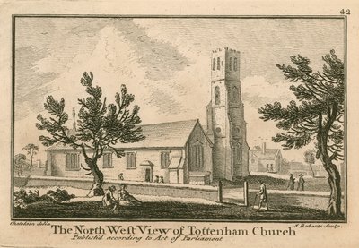 Die nordwestliche Ansicht der Tottenham Kirche, London von Jean Baptiste Claude Chatelain